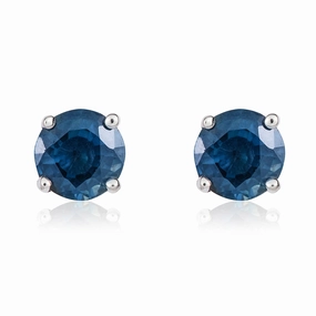 9ct White Gold Sapphire 5mm Round Claw Set Stud Earrings