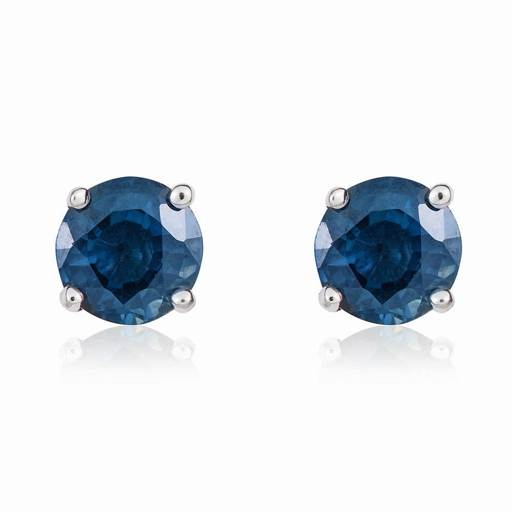 9ct White Gold Sapphire 5mm Round Claw Set Stud Earrings
