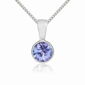 9ct White Gold Tanzanite 5mm Round Rub Over Set Pendant