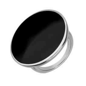 9ct White Gold Whitby Jet Round Ring