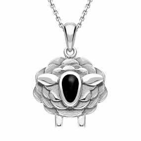 9ct White Gold Whitby Jet Sheep Necklace