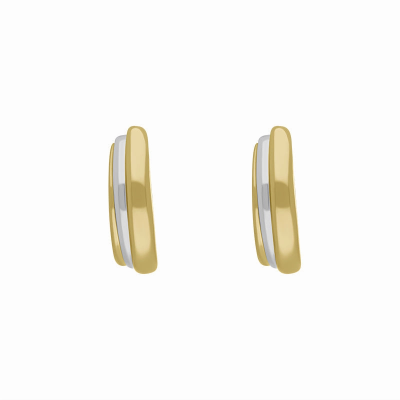 9ct Yellow and White Gold Round Three Row Hoop Earrings