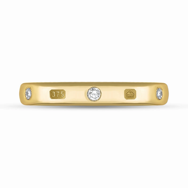 9ct Yellow Gold 0.12ct Diamond Queen's Jubilee Hallmark 3mm Ring D