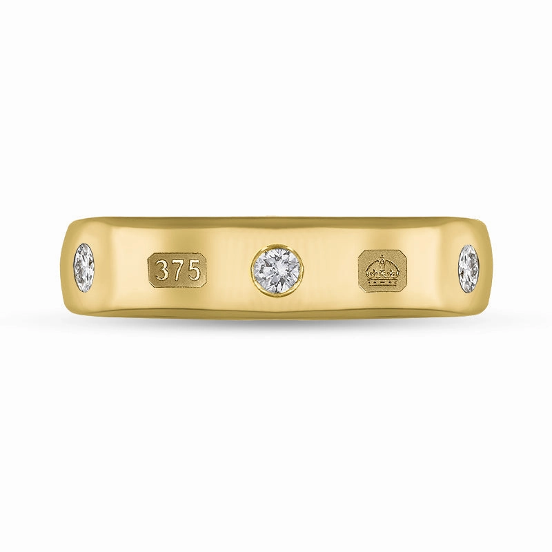 9ct Yellow Gold 0.15ct Diamond Queen's Jubilee Hallmark 5mm Ring D