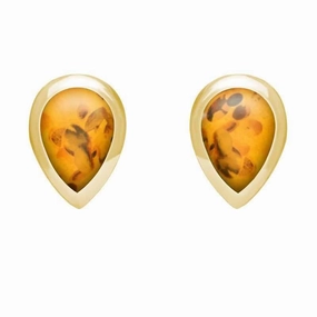 9ct Yellow Gold Amber Dinky Teardrop Stud Earrings