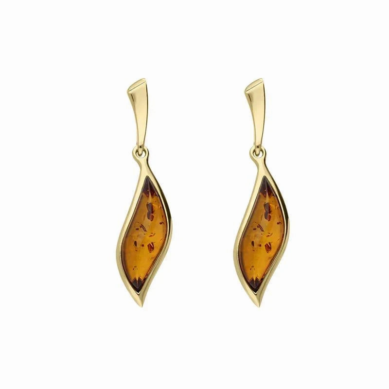9ct Yellow Gold Amber Marquise Drop Stud Earrings D