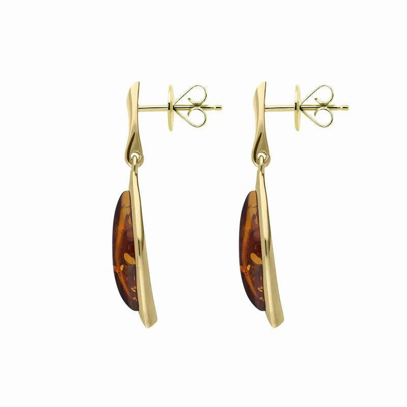 9ct Yellow Gold Amber Marquise Drop Stud Earrings D