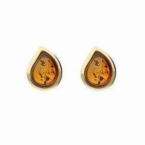 9ct Yellow Gold Amber Tear Shaped Stud Earrings D