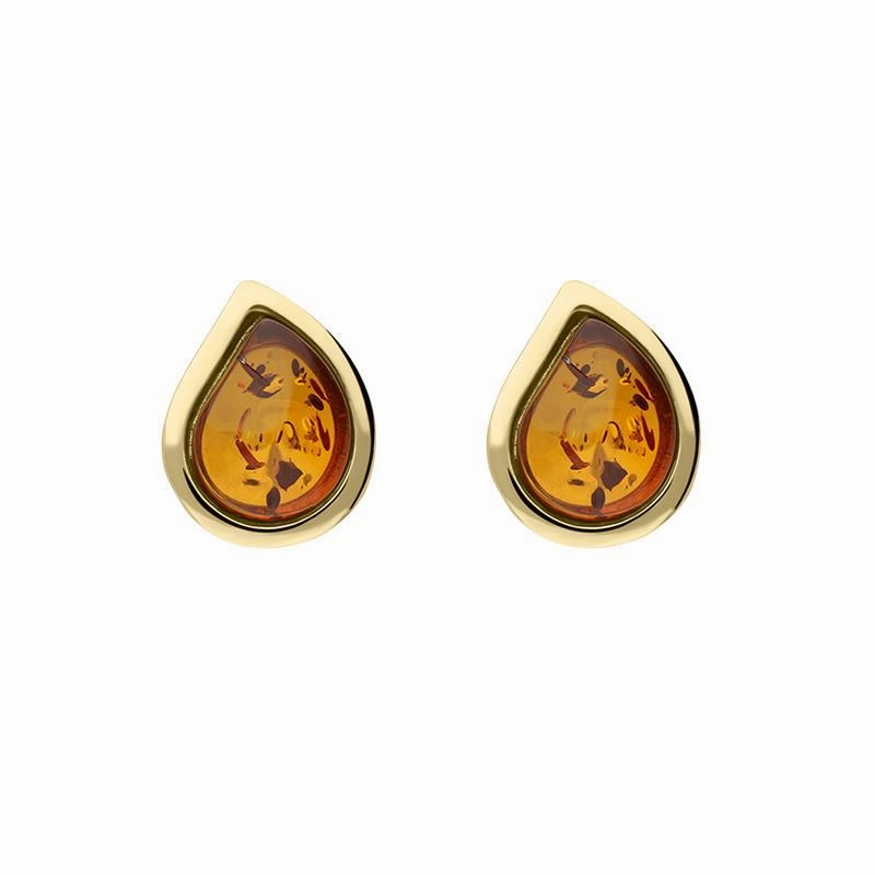 9ct Yellow Gold Amber Tear Shaped Stud Earrings D