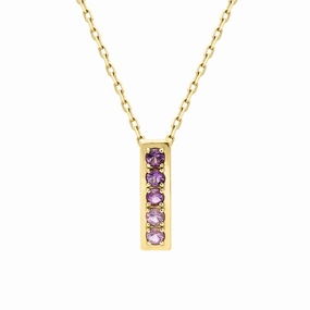 9ct Yellow Gold Amethyst Round Cut Bar Necklace