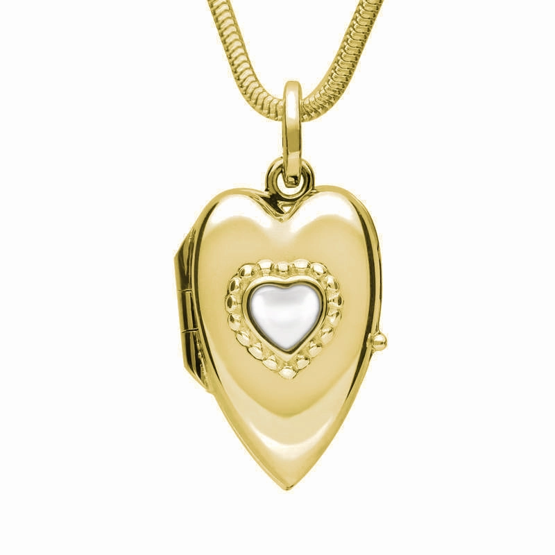 9ct Yellow Gold Bauxite Beaded Edge Heart Locket Necklace