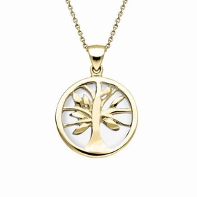 9ct Yellow Gold Bauxite Small Round Tree of Life Necklace