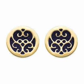 9ct Yellow Gold Blue Goldstone Flore Filigree Stud Earrings