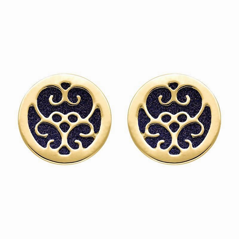 9ct Yellow Gold Blue Goldstone Flore Filigree Stud Earrings