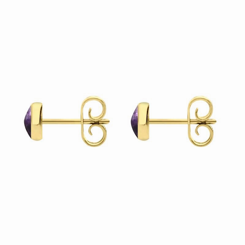 9ct Yellow Gold Blue John 5mm Classic Small Round Stud Earrings
