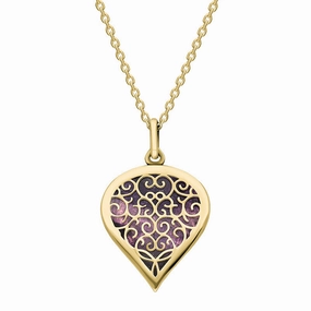 9ct Yellow Gold Blue John Flore Filigree Medium Heart Necklace