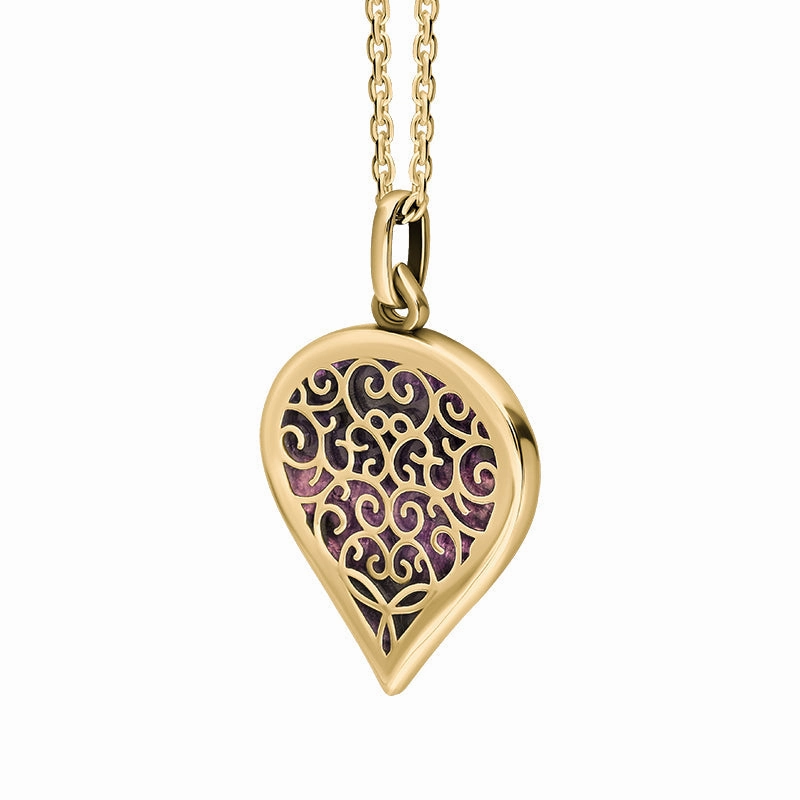 9ct Yellow Gold Blue John Flore Filigree Medium Heart Necklace