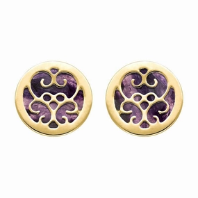 9ct Yellow Gold Blue John Flore Filigree Stud Earrings