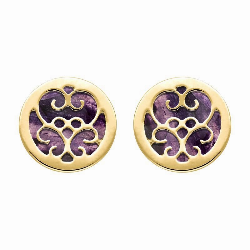 9ct Yellow Gold Blue John Flore Filigree Stud Earrings