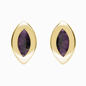 9ct Yellow Gold Blue John Framed Marquise Stud Earrings