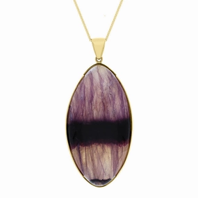 9ct Yellow Gold Blue John Long Marquise Unique Necklace D