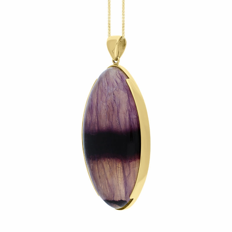 9ct Yellow Gold Blue John Long Marquise Unique Necklace D