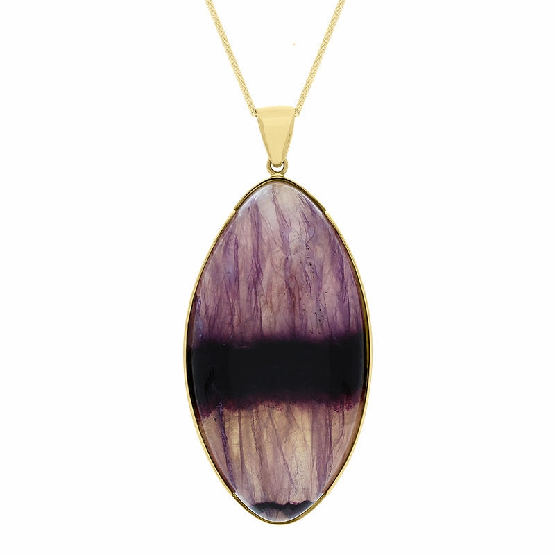9ct Yellow Gold Blue John Long Marquise Unique Necklace D