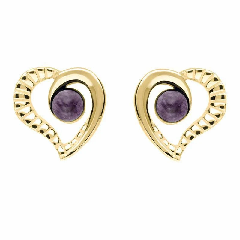 9ct Yellow Gold Blue John Ridged Heart Two Piece Set