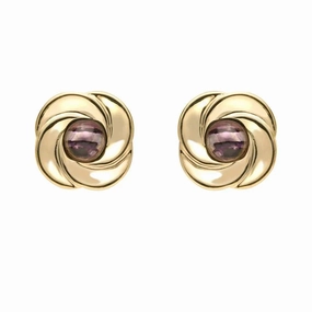 9ct Yellow Gold Blue John Round Swirl Stud Earrings