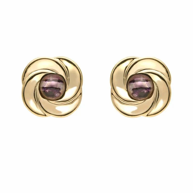 9ct Yellow Gold Blue John Round Swirl Stud Earrings