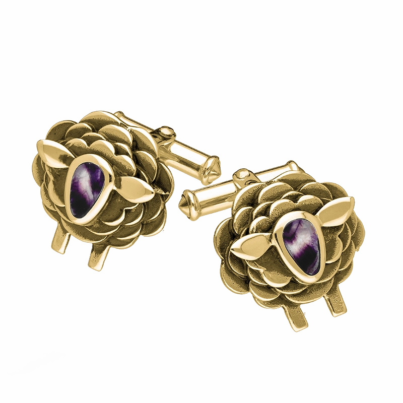 9ct Yellow Gold Blue John Sheep Cufflinks