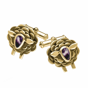 9ct Yellow Gold Blue John Sheep Cufflinks