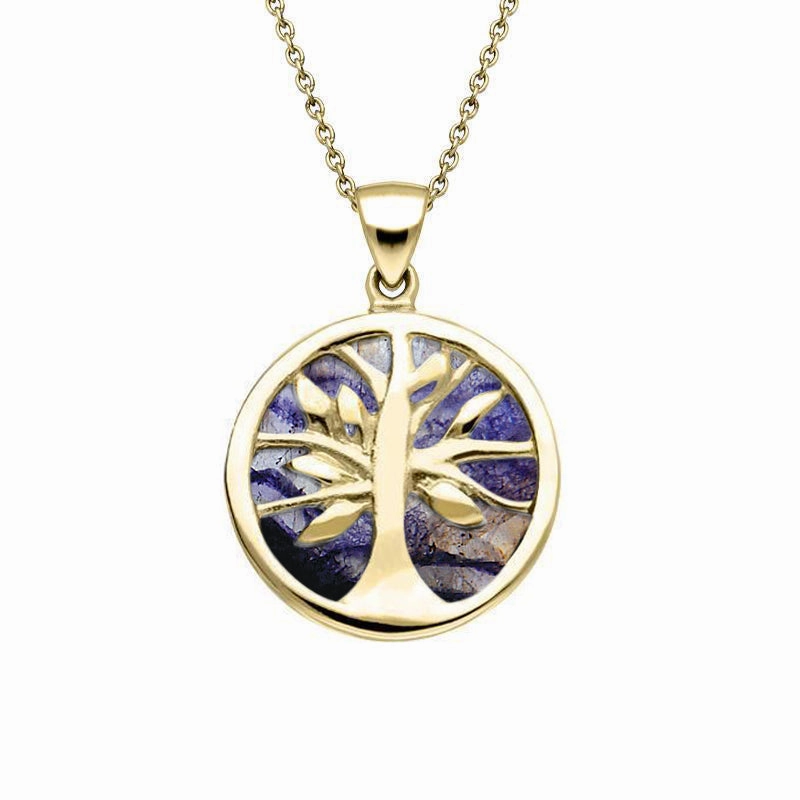 9ct Yellow Gold Blue John Small Round Tree of Life Necklace