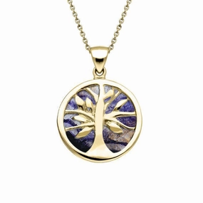 9ct Yellow Gold Blue John Small Round Tree of Life Necklace