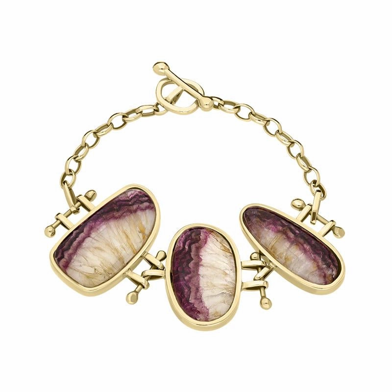 9ct Yellow Gold Blue John Three Stone Organic T Bar Bracelet