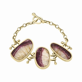 9ct Yellow Gold Blue John Three Stone Organic T Bar Bracelet