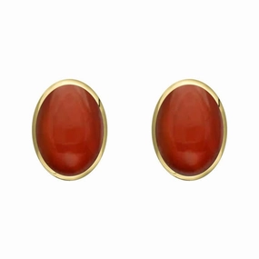 9ct Yellow Gold Carnelian 8 x 6mm Classic Medium Oval Stud Earrings