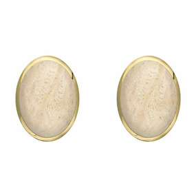 9ct Yellow Gold Coquina 8 x 10mm Classic Large Oval Stud Earrings