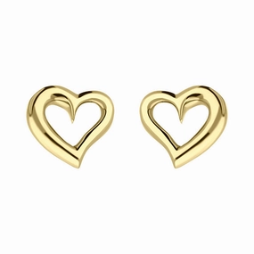 9ct Yellow Gold Curved Heart Earrings D