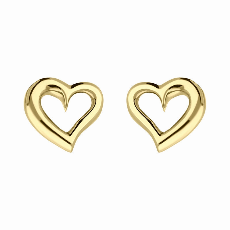 9ct Yellow Gold Curved Heart Earrings D
