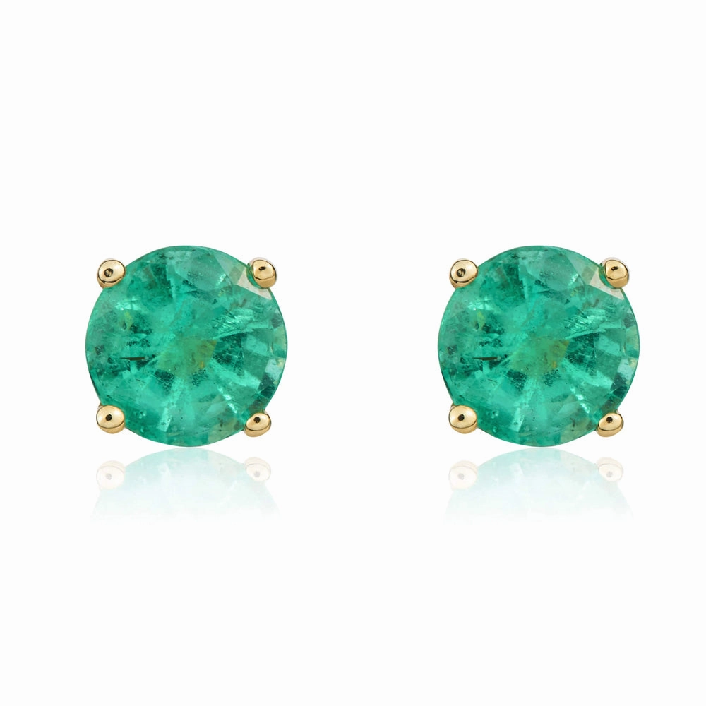 9ct Yellow Gold Emerald 5mm Round Claw Set Stud Earrings