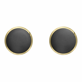 9ct Yellow Gold Hematite 8mm Classic Large Round Stud Earrings