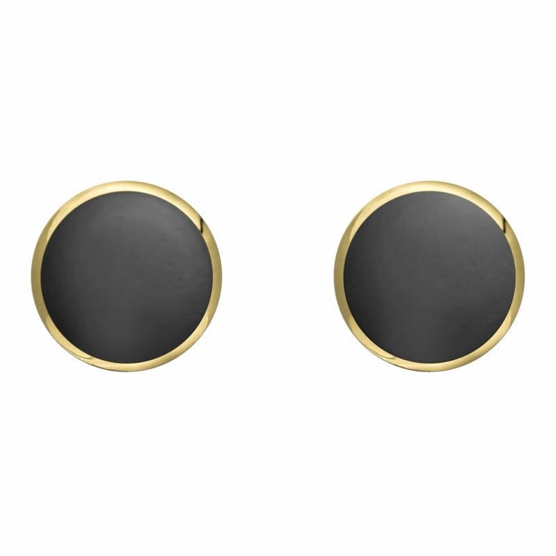 9ct Yellow Gold Hematite 8mm Classic Large Round Stud Earrings
