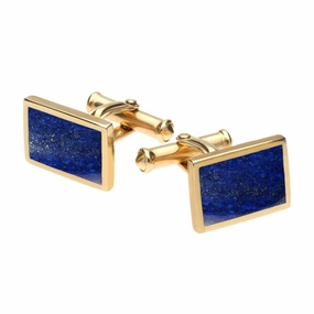 9ct Yellow Gold Lapis Lazuli Oblong Flat Cufflinks
