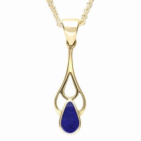 9ct Yellow Gold Lapis Lazuli Pear Spoon Necklace
