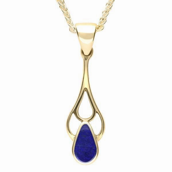 9ct Yellow Gold Lapis Lazuli Pear Spoon Necklace