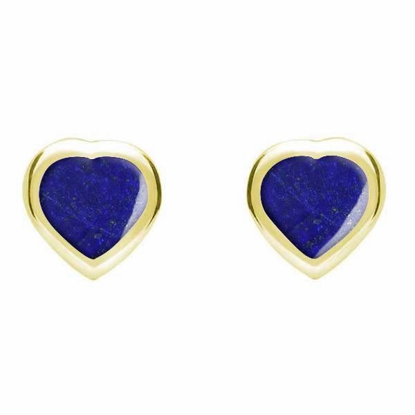 9ct Yellow Gold Lapis Lazuli Small Framed Heart Stud Earrings