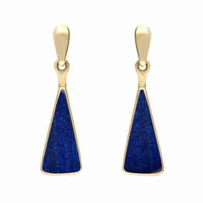 9ct Yellow Gold Lapis Lazuli Triangle Drop Earrings