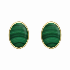 9ct Yellow Gold Malachite 8 x 6mm Classic Medium Oval Stud Earrings