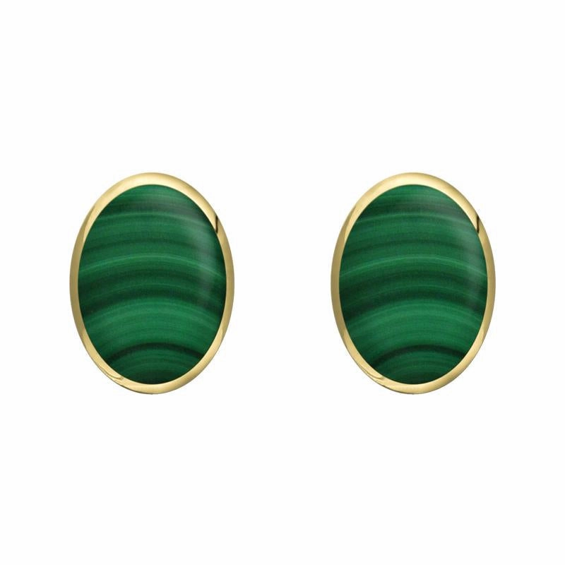 9ct Yellow Gold Malachite 8 x 6mm Classic Medium Oval Stud Earrings